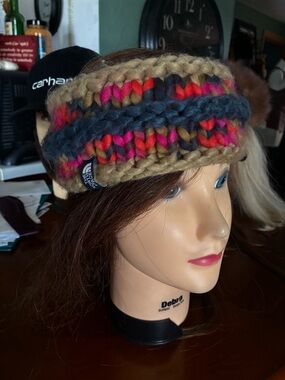 The North Face Tan Navy Pink Red Knit Headband